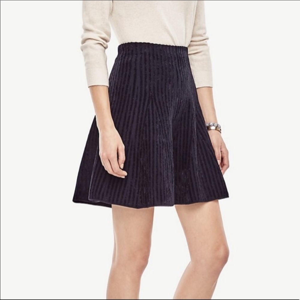 Ann Taylor XSP Navy Stripe Flared Sweater Skirt
